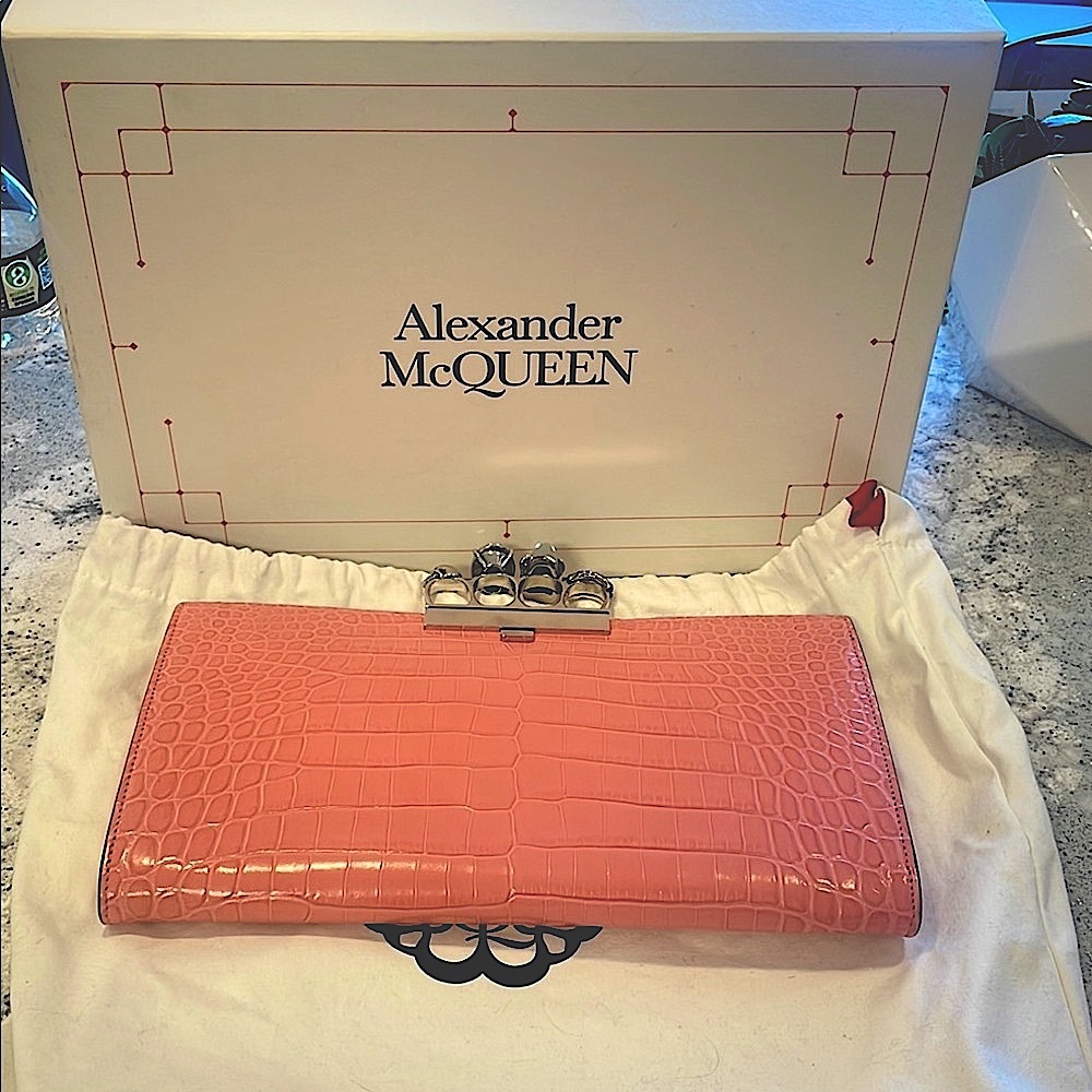 Alexander McQueen Pink Crocodile Embossed Clutch